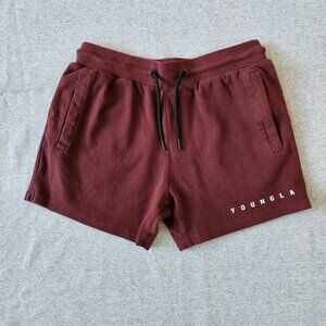 YoungLa Womans Black Cotton Sweat Shorts Burgundy Medium Logo Pockets